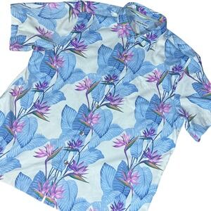 Tommy Bahama Camp Shirt Men's XL Blue Bird of Paradise Silk Blend Paradiso Vines